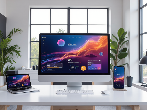 多场景应用示意图，展示办公桌、书桌、客厅等不同环境，智能设备分布在各个场景中，整体风格现代简约